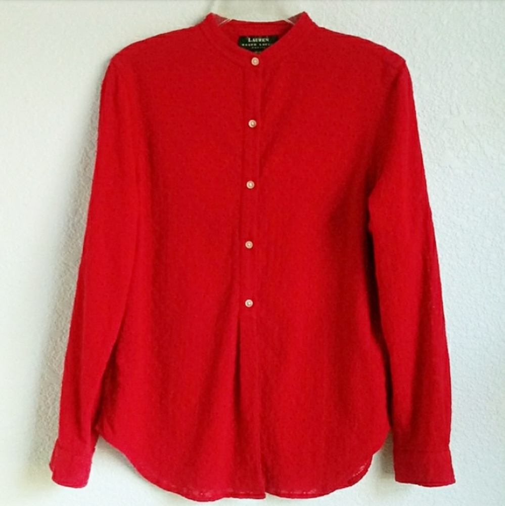 LAUREN RALPH LAUREN | Red Eyelet Tunic Shi…